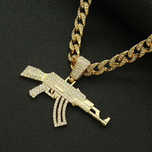 Edgy Western Punk Hip-Hop Rap Style Gun Pendant Necklace – Trendy Men's Nightclub Cuban Chain