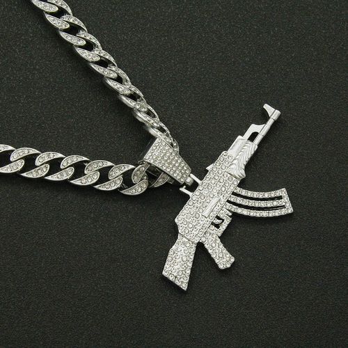Edgy Western Punk Hip-Hop Rap Style Gun Pendant Necklace – Trendy Men's Nightclub Cuban Chain