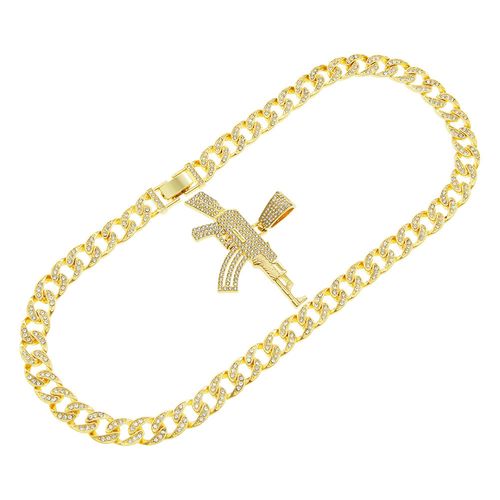 Edgy Western Punk Hip-Hop Rap Style Gun Pendant Necklace – Trendy Men's Nightclub Cuban Chain