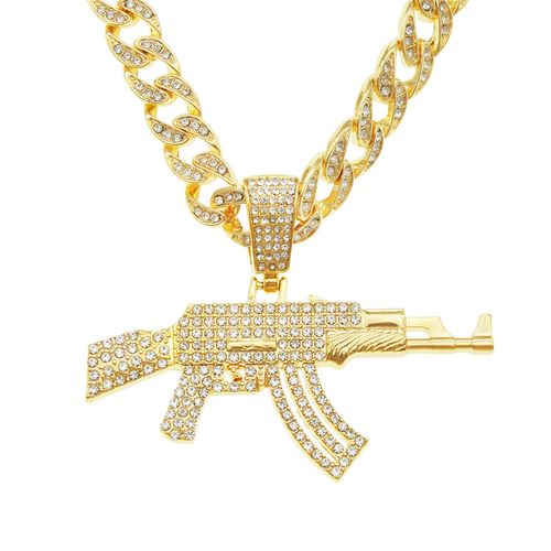 Edgy Western Punk Hip-Hop Rap Style Gun Pendant Necklace – Trendy Men's Nightclub Cuban Chain