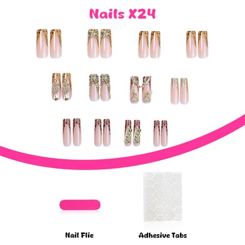 Bestseller – Bow-shaped Gold Diamond Glitter Press-on Nails, Leopard Print Long False Nails, Nail Art
