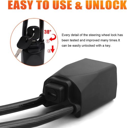 Car Steering Wheel & Seat Belt Lock - 17-inch Universal Anti-Theft Device for Vehicles, SUVs, Golf Carts | Compact & Lightweight Security Lock with Multi-Function Keys