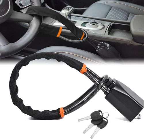 Car Steering Wheel & Seat Belt Lock - 17-inch Universal Anti-Theft Device for Vehicles, SUVs, Golf Carts | Compact & Lightweight Security Lock with Multi-Function Keys