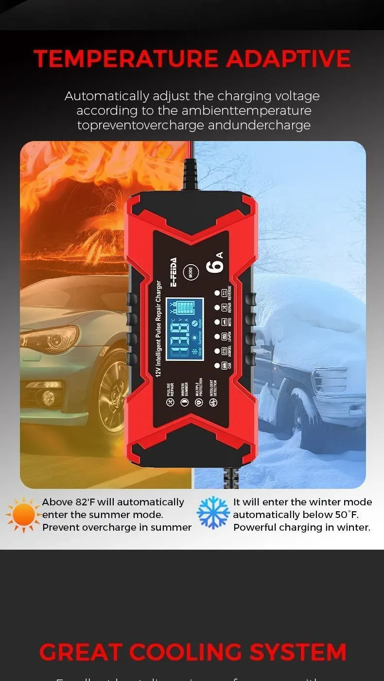 🔥12V 6A Car Motorcycle Battery Charger | Pulse Repair Fast Charging 🚗🏍️