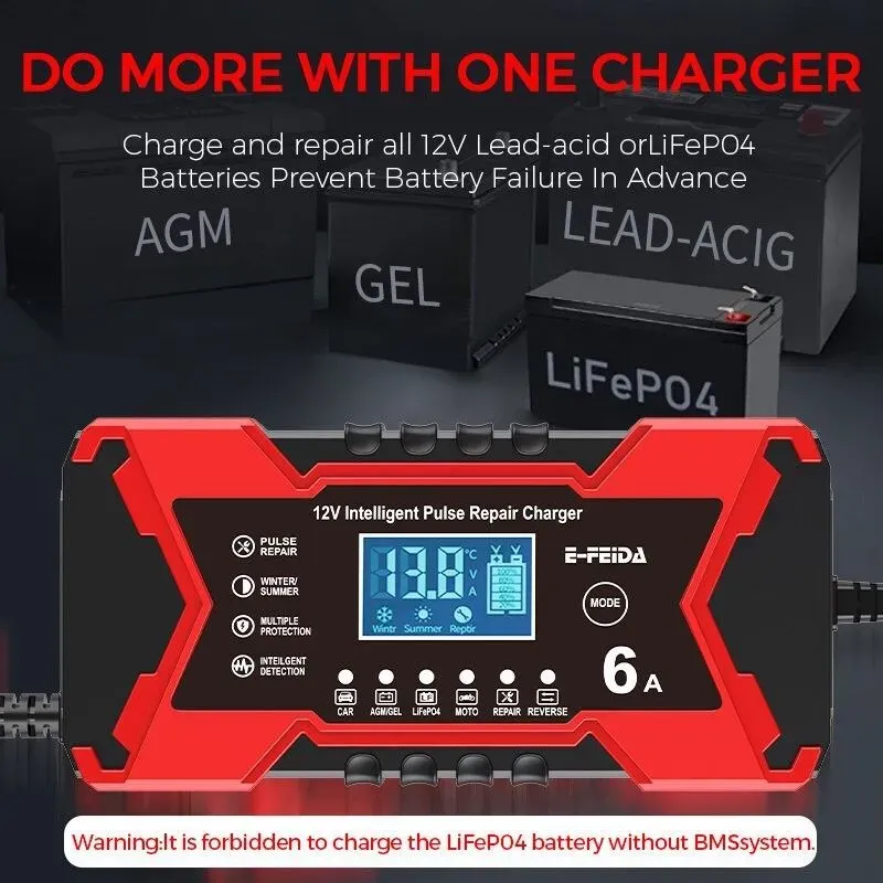 🔥12V 6A Car Motorcycle Battery Charger | Pulse Repair Fast Charging 🚗🏍️