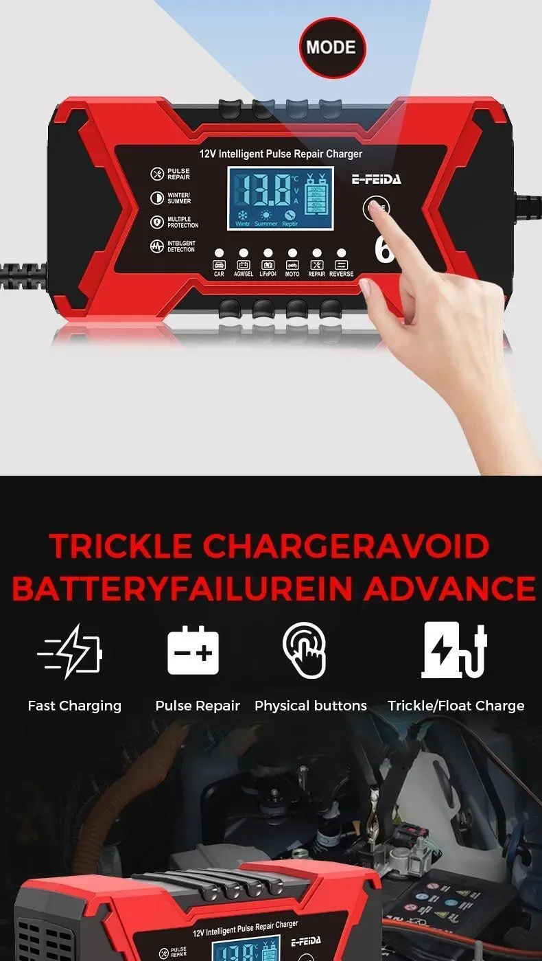 🔥12V 6A Car Motorcycle Battery Charger | Pulse Repair Fast Charging 🚗🏍️