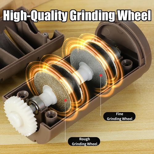 USB Rechargeable Electric Knife Sharpener, One Button Automatic Kitchen Blade Sharpener with Coarse & Fine Grinding Slots, Portable Professional Knife Sharpening Tool for All Kitchen Knives
