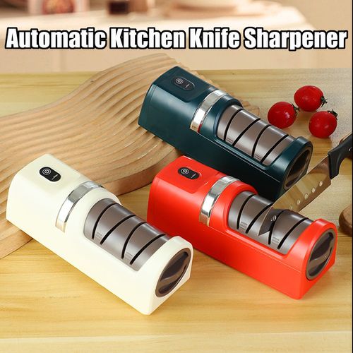 USB Rechargeable Electric Knife Sharpener, One Button Automatic Kitchen Blade Sharpener with Coarse & Fine Grinding Slots, Portable Professional Knife Sharpening Tool for All Kitchen Knives