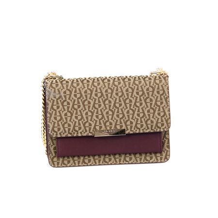Women Embossed Monogram Chain Shoulder Bag, Luxury PU Leather Crossbody Flap Handbag For Office Evening Party