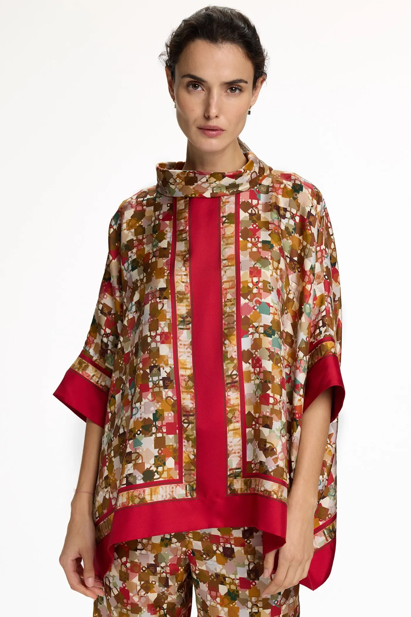 Locked Print Silk Twill Square Top