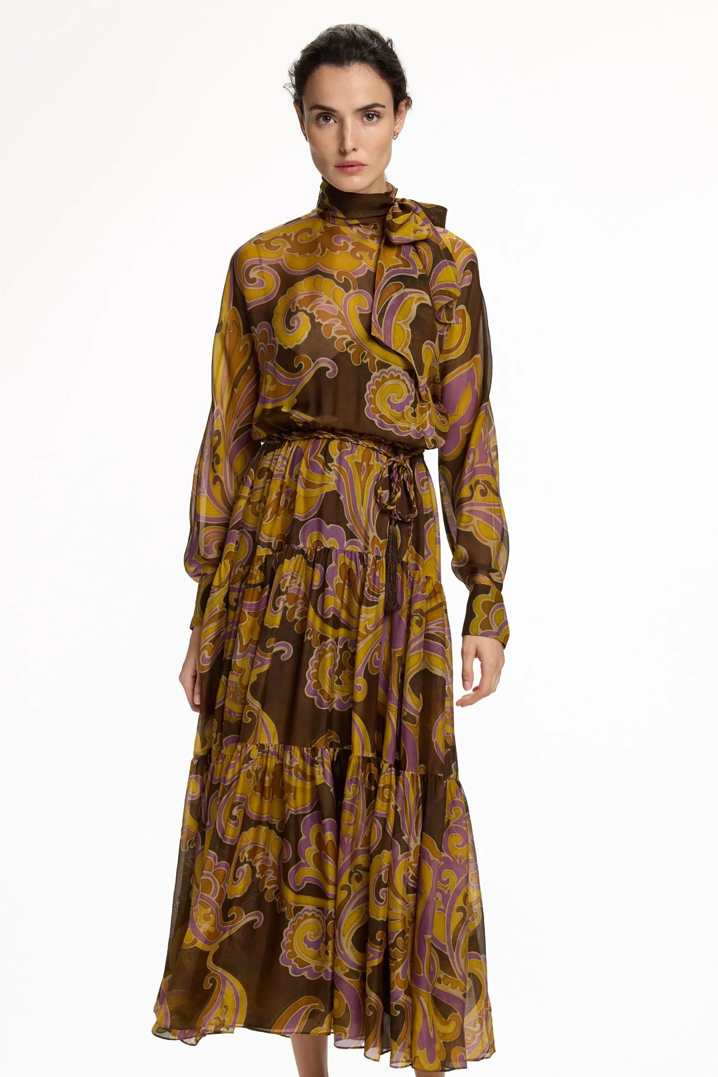 Paisley Print Silk Chiffon Dress
