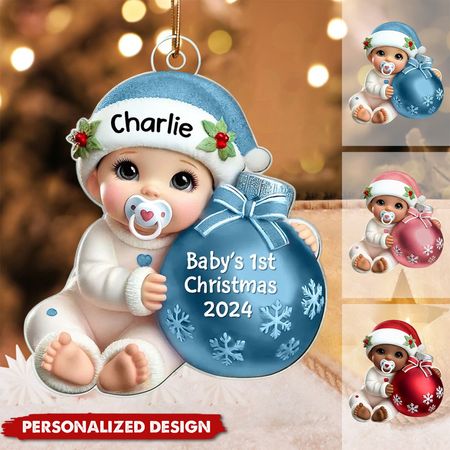 Personalized Baby's 1st Christmas Ornament – Custom Name & Year 2025