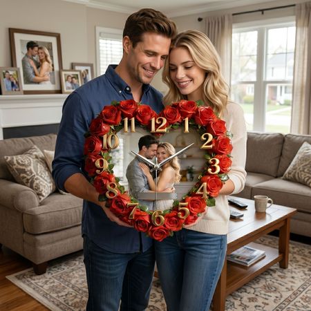 Personalized rose couple photo wall clock