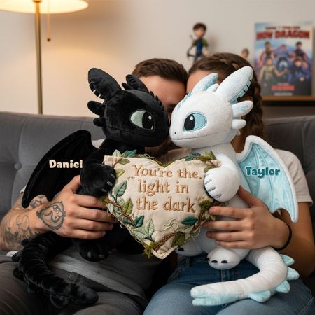 Personalized Couple Dragon Pillow You Are The Light In The Dark Plush Gift