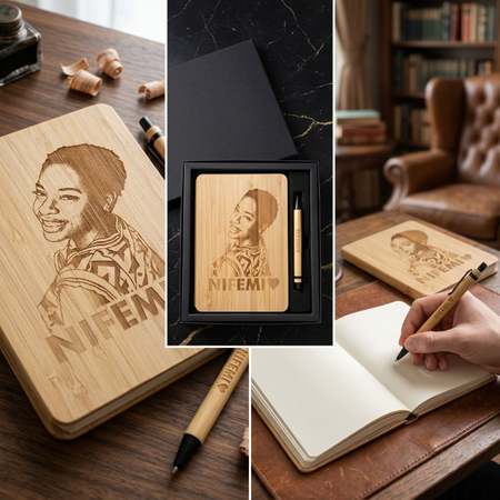 Personalized Photo and Text Bamboo Notebook Set—Customized for Your Loved One