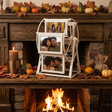 🎡 Personalized Ferris Wheel Photo Frame – Custom 6 Photo Rotating Picture Display, Anniversary Gift For Couples, Family Memory Keepsake Decor