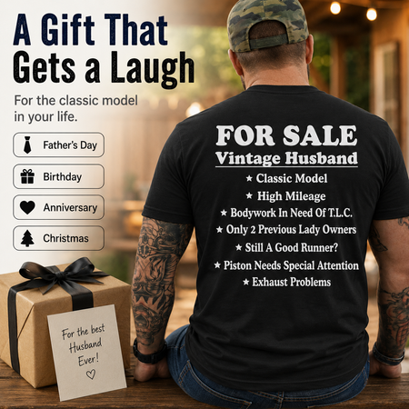 Funny Vintage Husband T-Shirt – Personalized 'For Sale' Husband Tee, Humorous Gift for Him