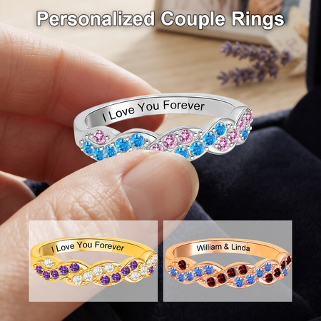 I Love You Forever - Personalized Wave Birthstone Promise Ring