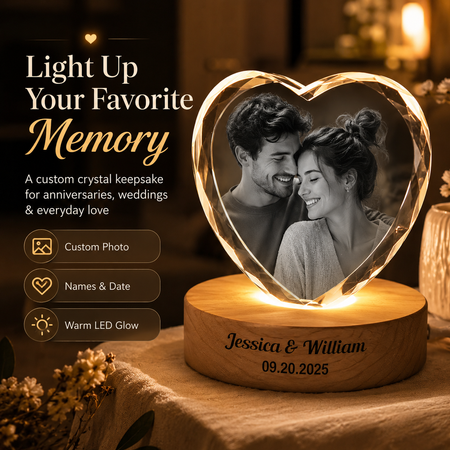 Personalized Crystal Photo Light – Custom Engraved Keepsake with Names & Date