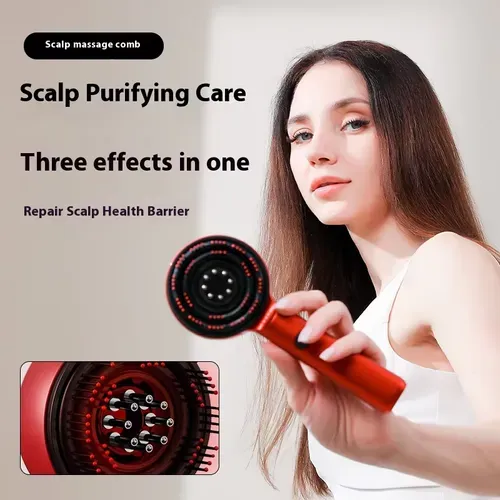 Massage comb with red light guiding liquid flow, light wave therapy massager, hair growth promotion and scalp care device.