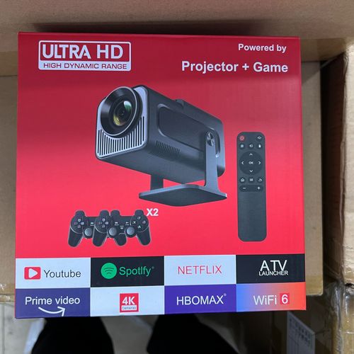 Game Projector with 2 Controllers & 10,000+ Games – 4K HD Mini Retro Android Projector