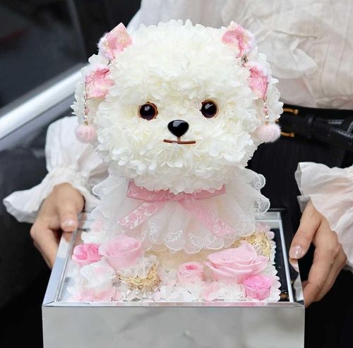 Preserved petals handmade doll puppy- Pink