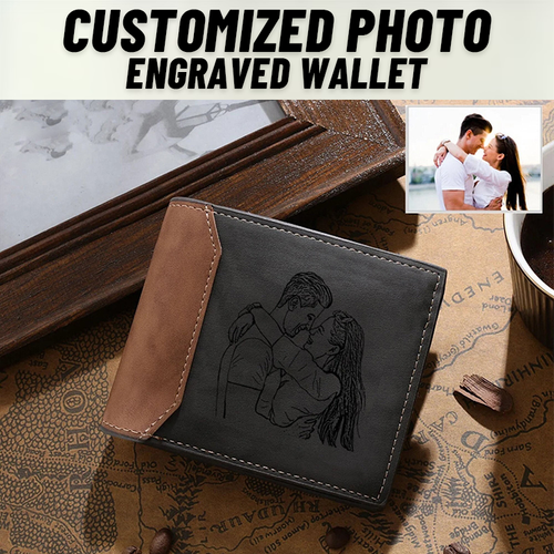 Personalized Mens Wallet,Custom Engraved Picture and Text PU Leather Wallet,Memory Anniversary Gifts for Him,for Dad,Christmas Gift Father