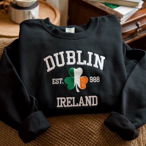 Custom City - County St Patrick's Day Embroidered Four Leaf Clover Sweatshirt
