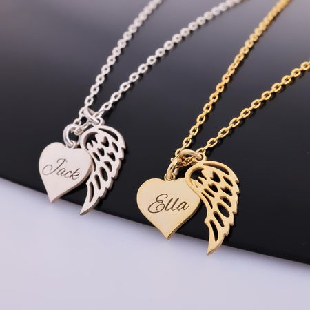 Heart Name Necklace with Wings Personalized  Memorial Angel Wing Necklace
