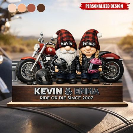 Wooden sign dwarf couple on motorcycle-Romantic decoration for couples