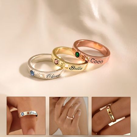 Personalized Birthstone Name Memorial Pet Paw Ring-Pet Loss Sympathy Gift
