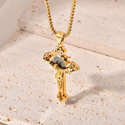 🔥Colar de cruz de aço titânio, pingente gótico em forma de cruz com cores mistas e corrente