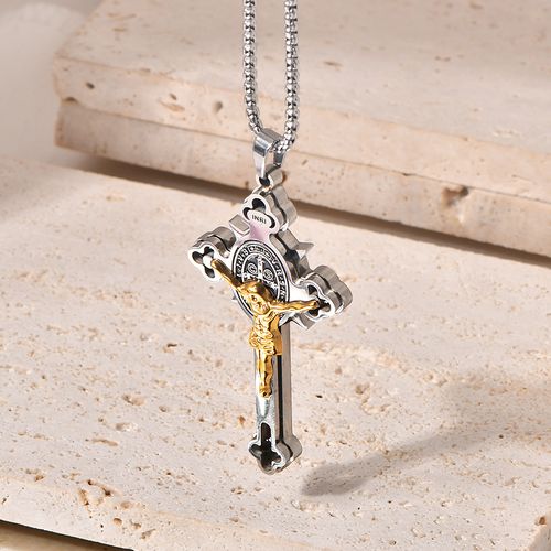 🔥Colar de cruz de aço titânio, pingente gótico em forma de cruz com cores mistas e corrente