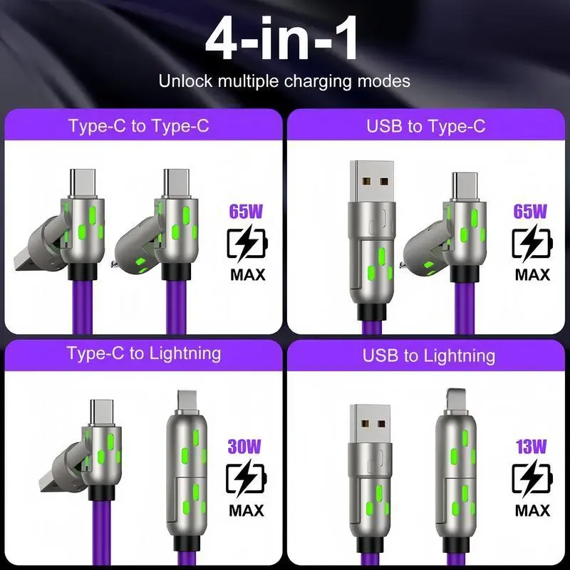 Silicone 240W data cable, fast charging, dual-port, seven-color breathing light