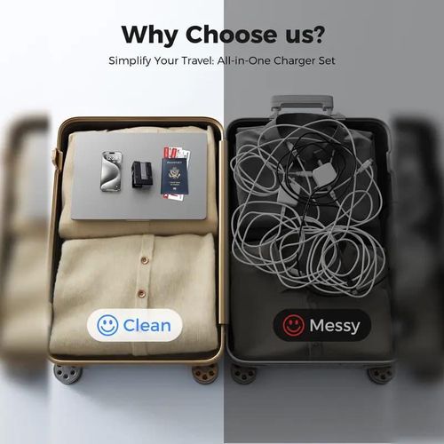 120W fast charger with retractable Type-C and Lightning cables.