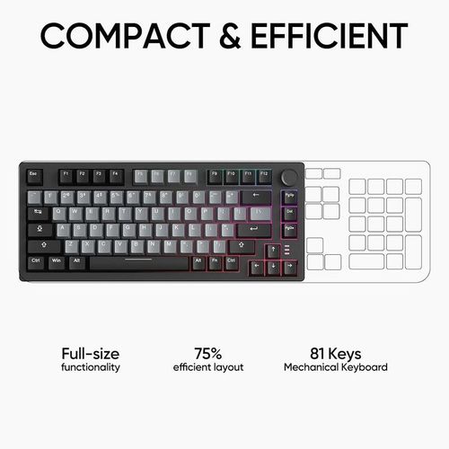 ARZOPA 75% Mechanical Gaming Keyboard Wired, RGB Backlit 81 Keys Compact Mechanical Keyboard Socket Dedicated Red Switch Gasket Mount Keyboard Knob Volume Control Linear Sound Absorbing Pads for Game and Office, Suitable for Windows Laptop PC Mac