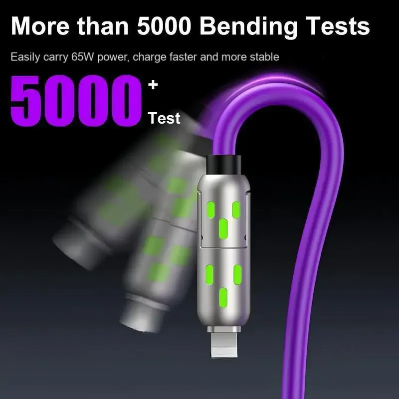 Silicone 240W data cable, fast charging, dual-port, seven-color breathing light