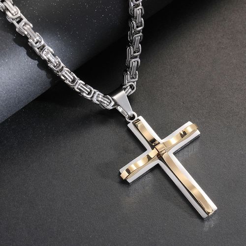 Pendentif Croix Chrétienne Hip Hop en Acier Inoxydable pour Homme
