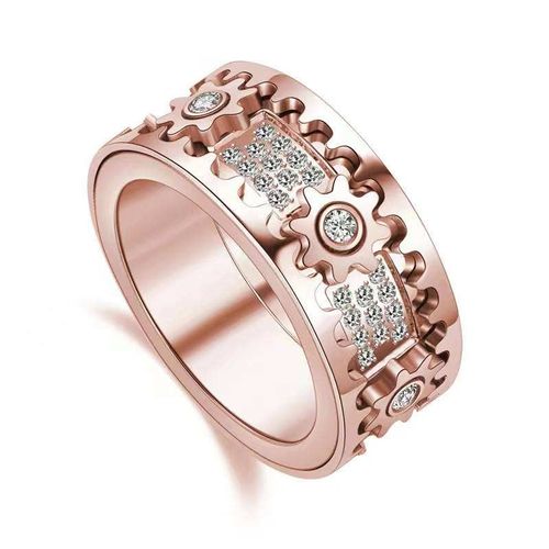18k Gold-Plated Rotating Mechanical Gear Diamond Ring