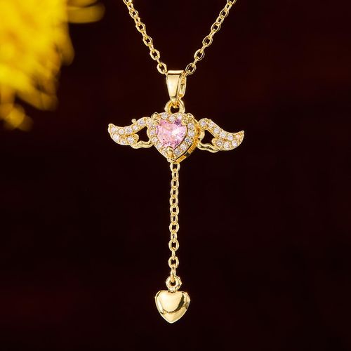 18k Gold Heart-Shaped Angel Wings Pendant Fashion Necklace