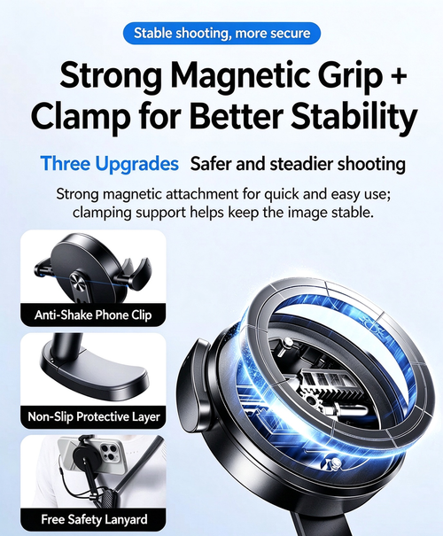 Magnetic Neck Phone Mount, Quick Release First-Person View Shooting, Shock Absorption, Compatible with GoPro