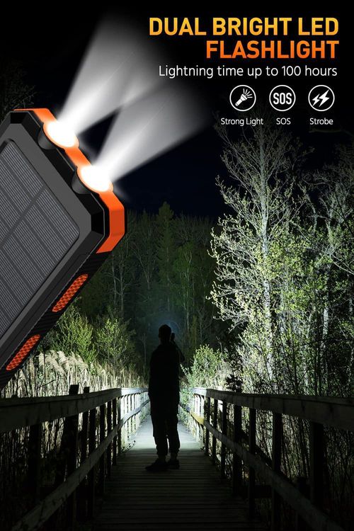 Outdoor Waterproof Solar Power Bank 10000mAh Large‑Capacity Portable Charger with Compass Function