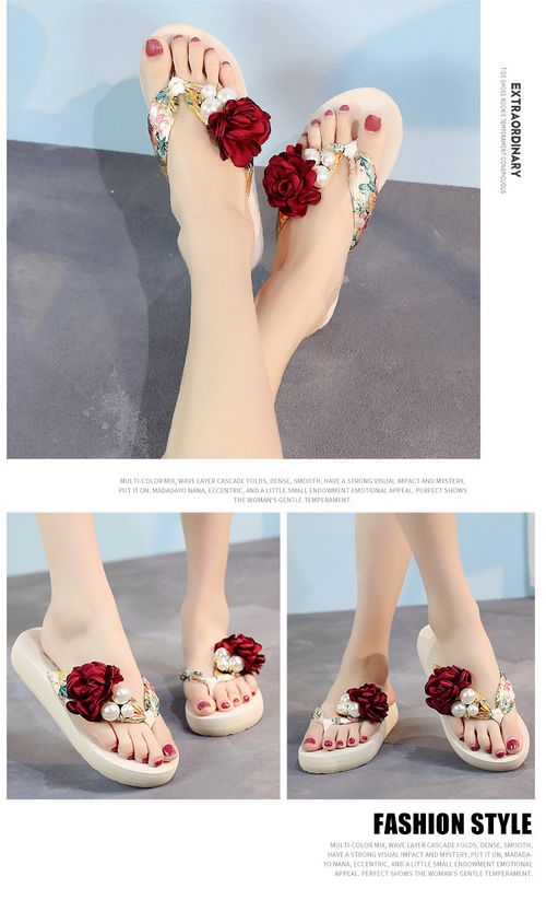 Floral Wedge Flip Flops for Women, Thick Sole Anti-Slip Beach Slides