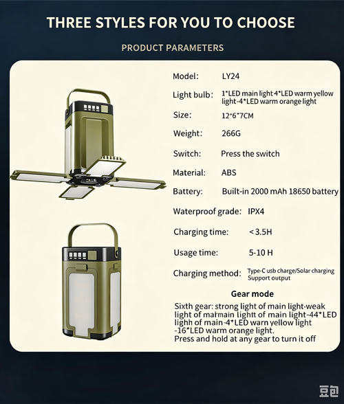 Solar 4-Leaf Foldable Camping Light | Multifunctional Outdoor Atmosphere Lamp with Power Output