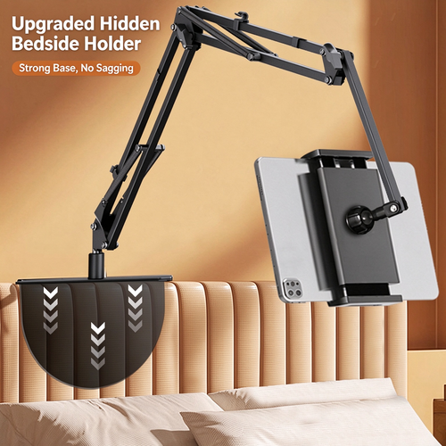 Hidden Bedside Phone Holder, Lazy No-Clamp Overhead Shooting Metal Cantilever Bracket  >