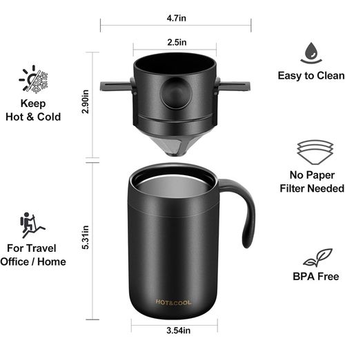 Portable Stainless Steel Insulated Pour Over Coffee Cup | Outdoor Drip Coffee Travel Set