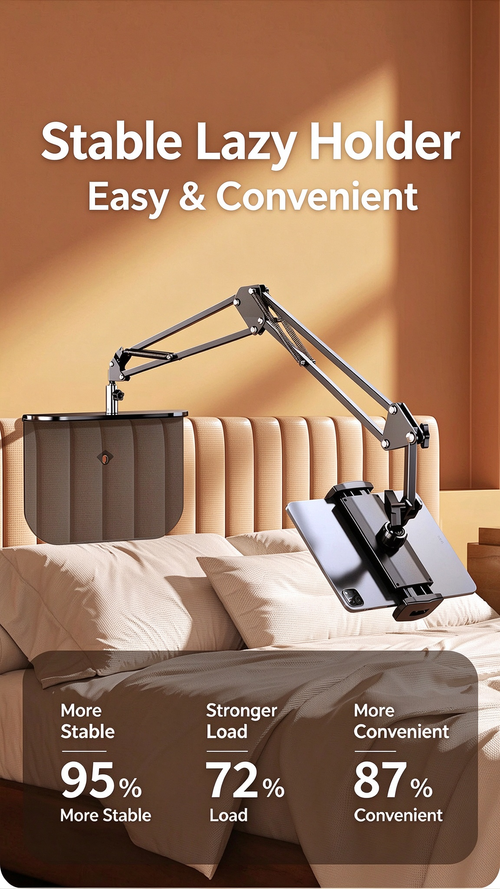 Hidden Bedside Phone Holder, Lazy No-Clamp Overhead Shooting Metal Cantilever Bracket  >