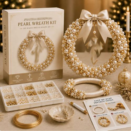DIY Christmas Pearl Wreath Kit | Handmade Xmas Pearl Wreath Hanging Ornament
