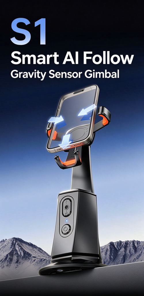 S1 Smart Auto Follow Gimbal 360° AI Face Recognition Stabilizer, Panoramic Live Broadcast Selfie Stick, Customizable