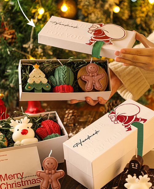 Christmas Tree & Deer Scented Candle Gift Box, Aromatherapy Soy Candle Holiday Present